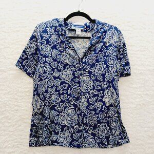 Pendleton Blouse Size 8 Navy Bloomcore Coquette Office Siren Artsy Cottagecore